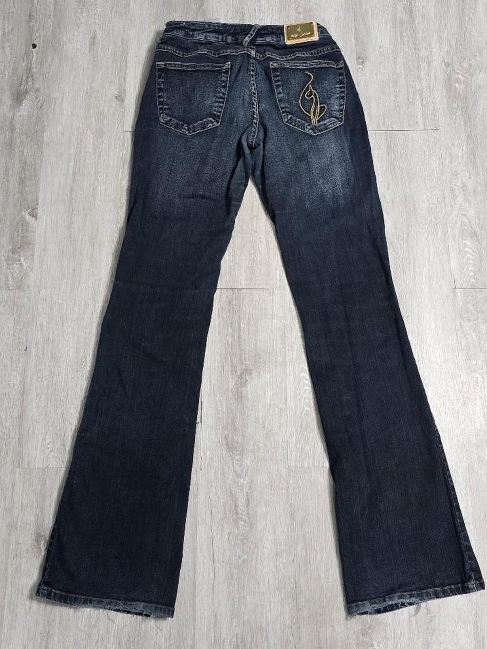 Vintage Y2K Baby Phat Low Rise Flared Dark Wash Jeans Embroidered Cat Logo Sz 3